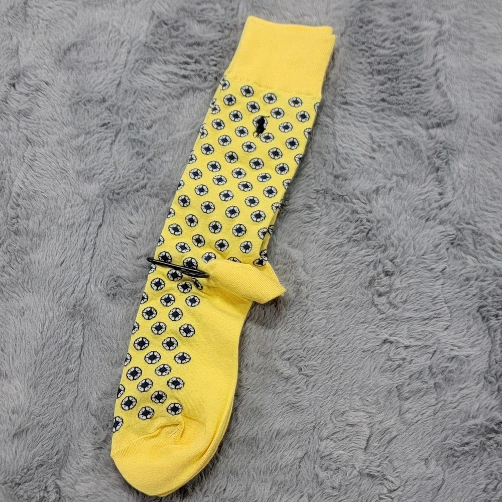 Polo Ralph Lauren Socks Mens 6-12.5 Yellow Medallion Pony Mid Calf Cotton Blend